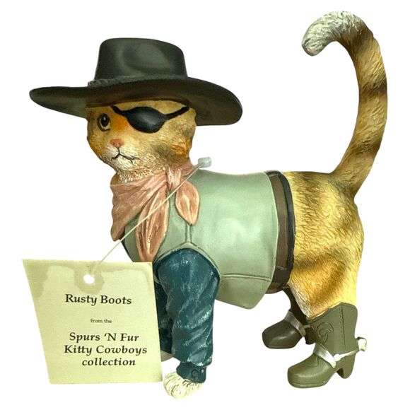 Hamilton Spurs 'N Fur Rusty Boots Cowboy Cat Figurine 2015 w/ Tag - Picture 2 of 6